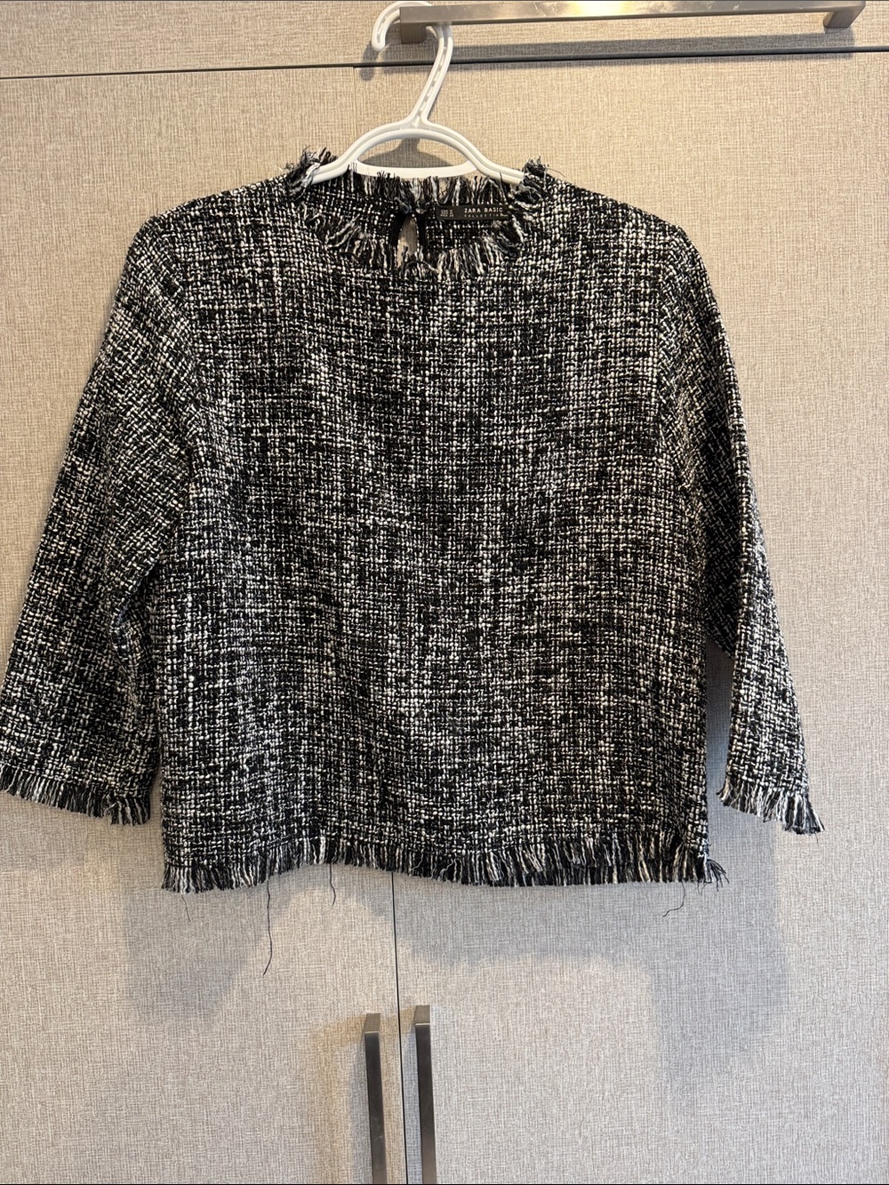 Black & White Tweed Fringe Women’s Ladylike Top - size med